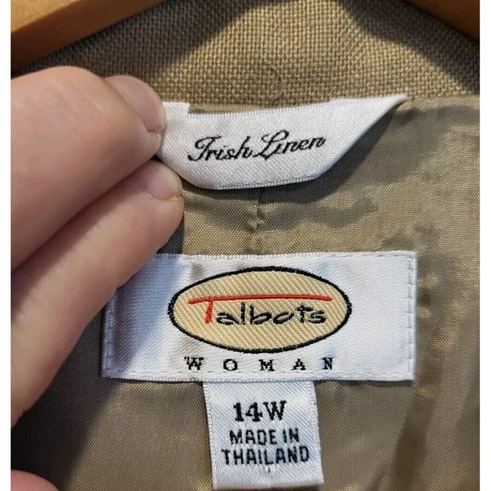 Talbots Beige 100% Irish Linen 3 Button Blazer Sz 14w Pockets - Picture 6 of 7